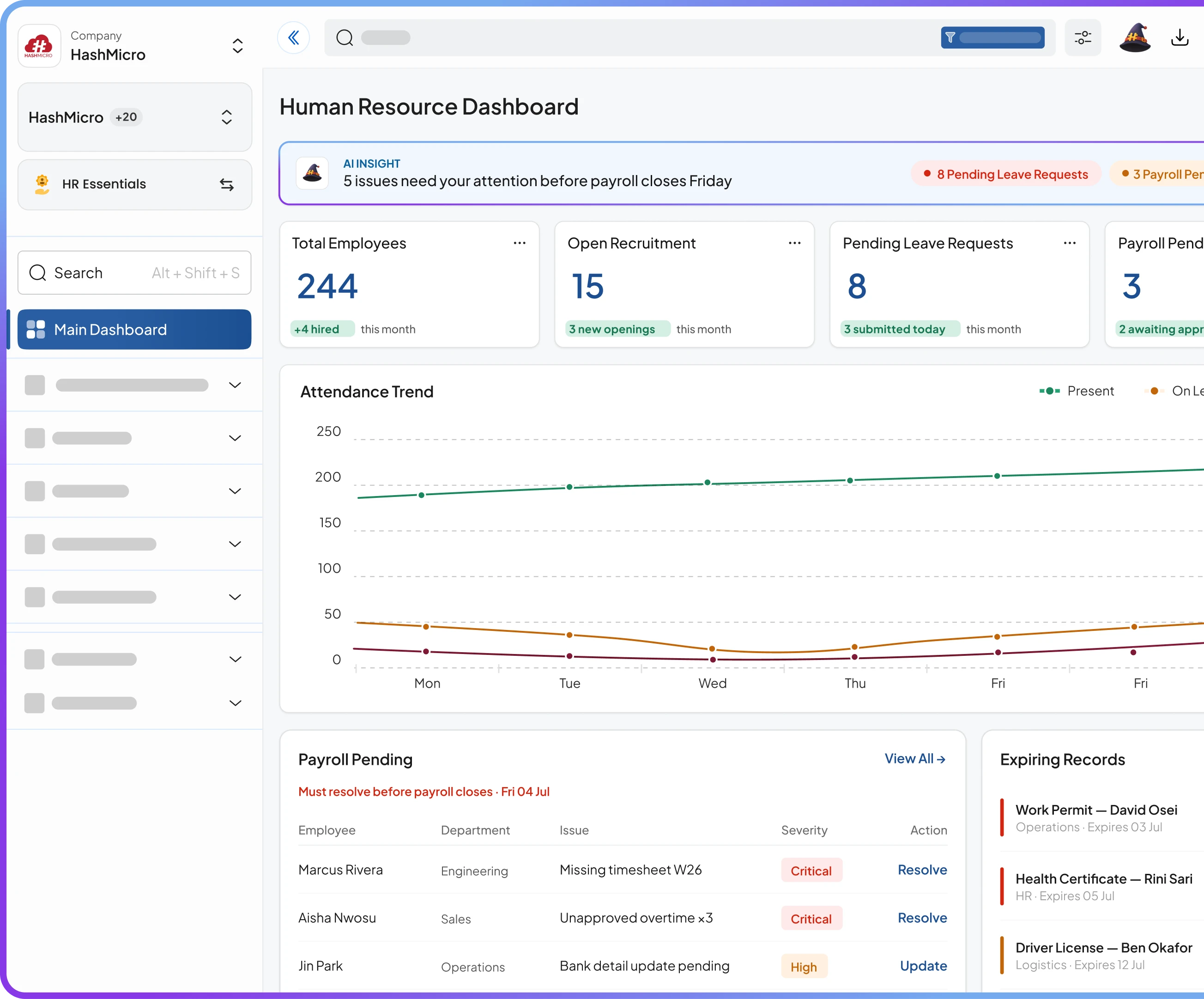 HR dashboard overview